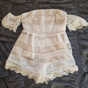 Forever 21 White Latice Romper